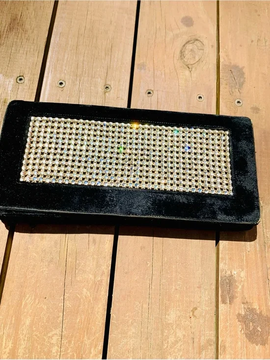 Black Velvet Rhinestone Crystal Clutch