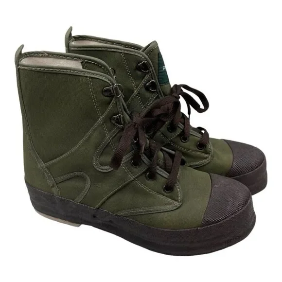 Redington Fly Fishing Wading Boots Sz 8 Olive Green Canvas Felt Sole River Gear