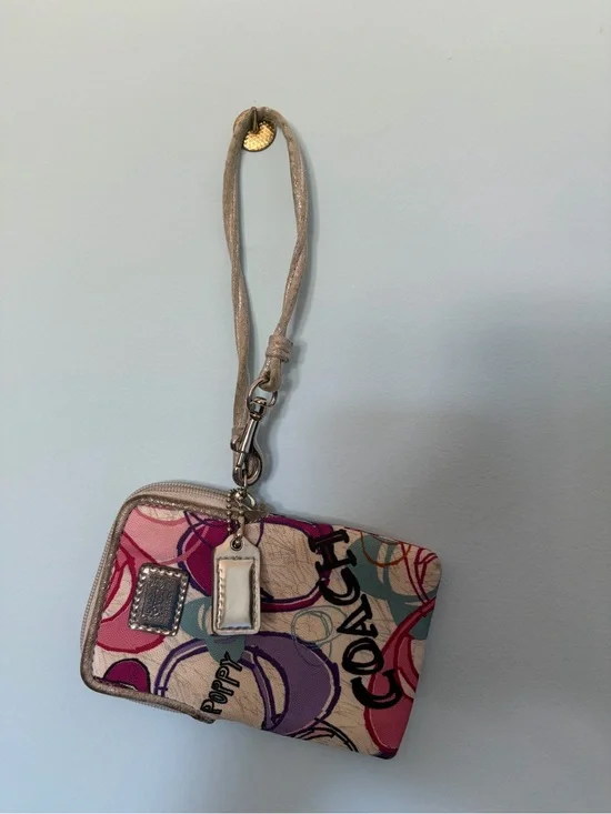 Coach Pink Purple Multicolor Circle Print Wristlet