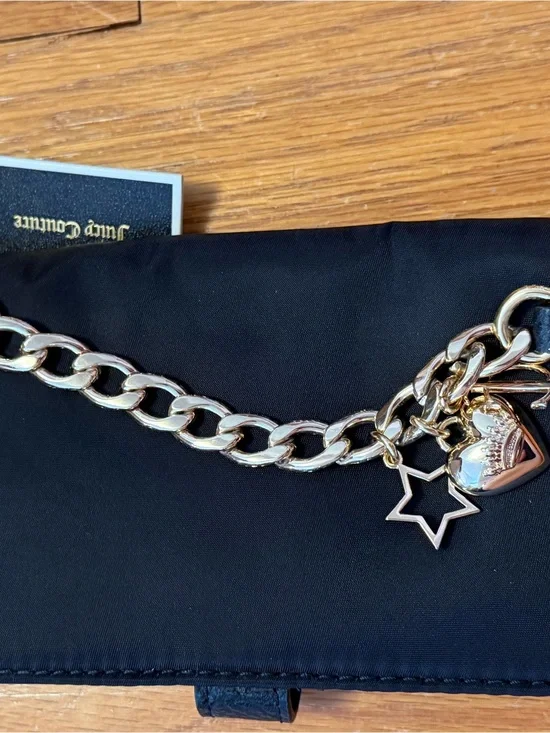 Juicy Couture Black Clutch Wristlet with Gold Chain & Charms