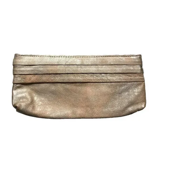 Lauren Merkin Leather Clutch Purse Small Gold Silver Embossed Leather Evening