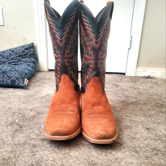 Ariat Men's Tan Suede Western Boots with Black Embroidered Shaft