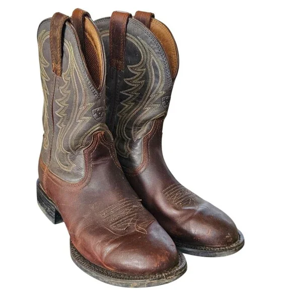 Ariat Brown Leather Round Toe Cowboy Boots 7.5D Style 10010297 Embroidered