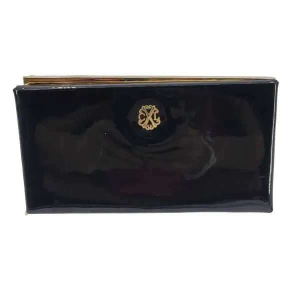 Christian Lacroix‎ Evening Clutch Black Vegan Faux Patent Leather Framed Zip