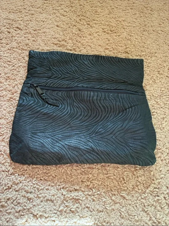 Bermans Black Zebra-Pattern Foldover Clutch with Front Zip 100% Leather,So Soft.