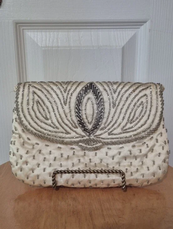 Vintage beaded satin evening bag