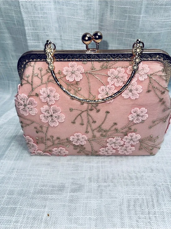 Elegant Pink Floral Embroidered Handbag