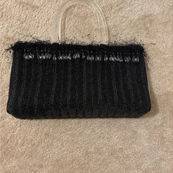 RagBags of NC Black and Beaded Quilted Evening Clutch Wristlet