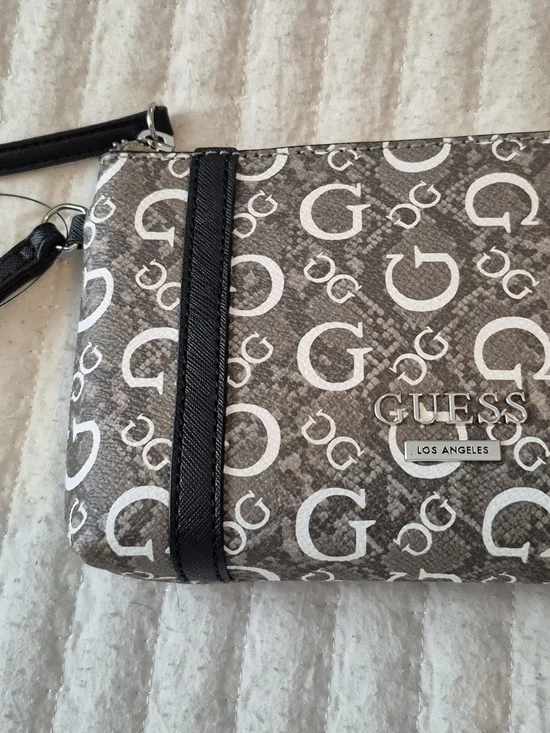 Guess Monogram Wristlet in Gray and Black