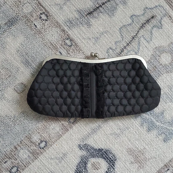 Liz Claiborne 1996 vintage quilted black satin clutch shoulder bag purse