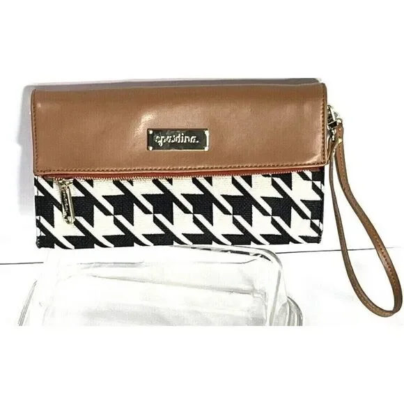 Spartina 449 Houndstooth Stoddard Convertible Clutch‎ Black White Tan Straw