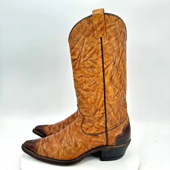 Texas Imperial Men Size 8.5D M 81 Brown Tan Leather Pull On Cowboy Western Boot
