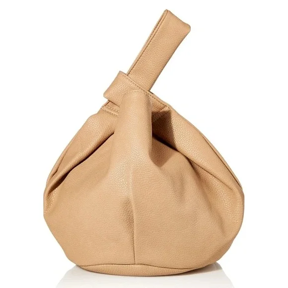 The‎ Drop Avalon Pebbled Wristlet Bag Beige Stitching Accents Open Closure Women