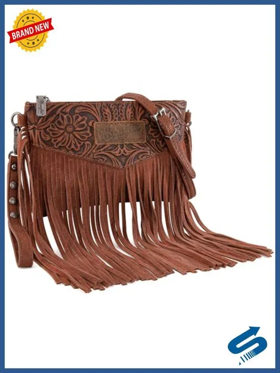 Faux Leather Crossbody Bag with Fringe Wristlet Purse