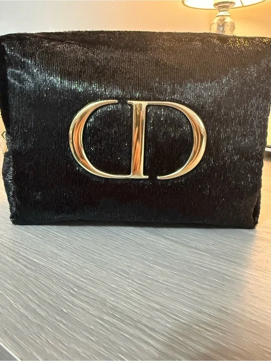 Dior Black Velvet Evening Clutch with Gold CD Emblem NWOT