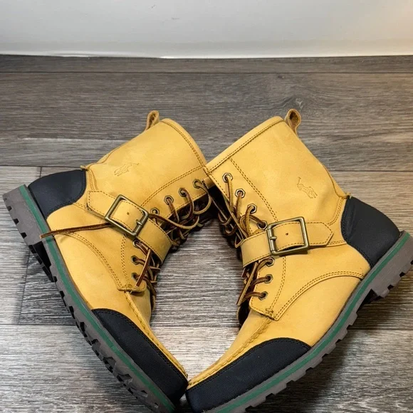Polo Ralph Lauren Woolton Tan and Black Leather Boots men’s 10D (j98)