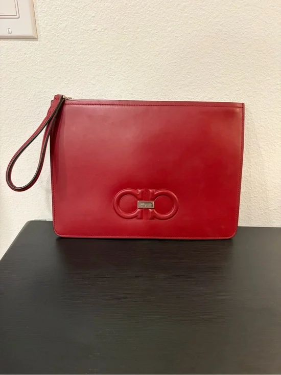 Authentic Salvatore Ferragamo Red Leather Wristlet Clutch