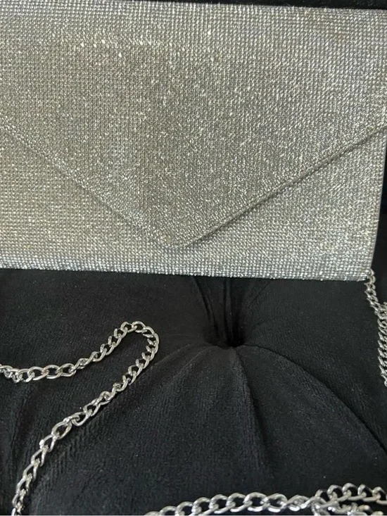 Silver Crystal Envelope Clutch with Chain Strap