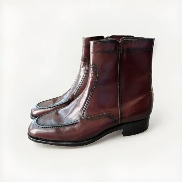 Florsheim Essex Moc Toe Zipper Boots Men’s 10 3E Wide Black Cherry Leather 17074