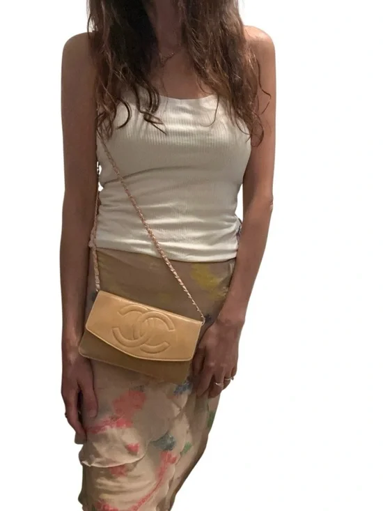 CHANEL Tan Quilted CC Leather Clutch