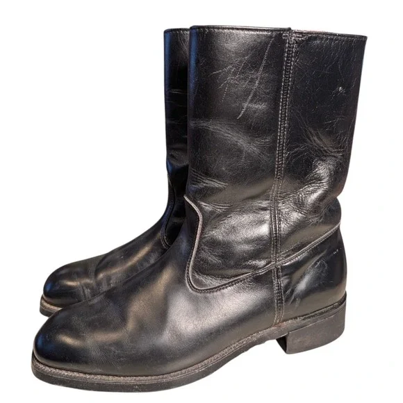 Weinbrenner Vintage Black Leather Side Zip Boots Mens 8.5 E Style 1843 Hypalon