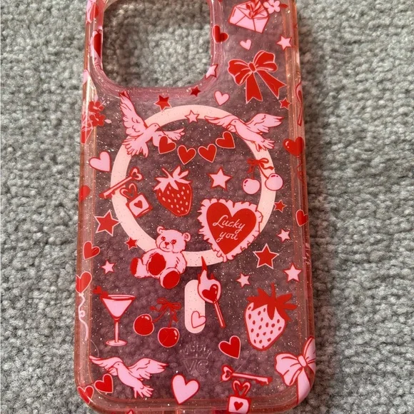 Velvet Caviar Pink & Red Glitter Heart Strawberry IPhone 14 Pro