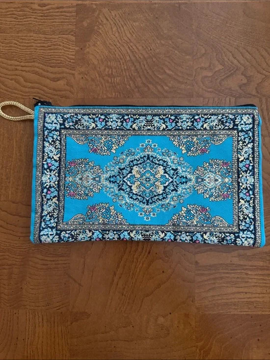 Turquoise Bohemian Embroidered Zip Clutch
