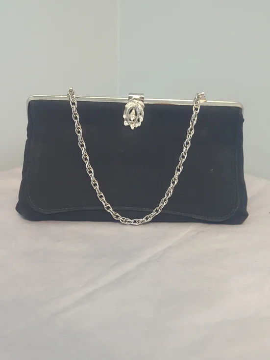 Vintage Clutch Handbag with Silver Hardware Tuckable Wrist Strap