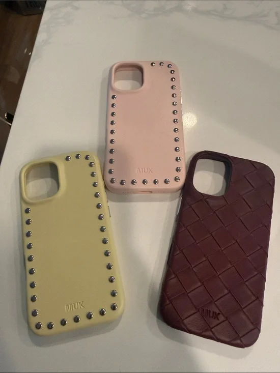MUK Studded & Woven Texture Phone Case Set — Pink, Yellow, Burgundy iphone 16