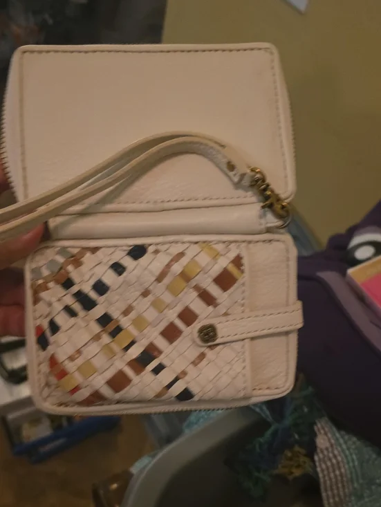 Cream Woven Accent Wristlet Wallet - Women Bags