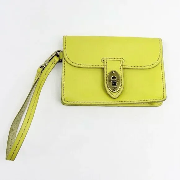 Fossil AUSTIN Yellow Cowhide Leather Turnkey Clasp Mini Wristlet Wallet
