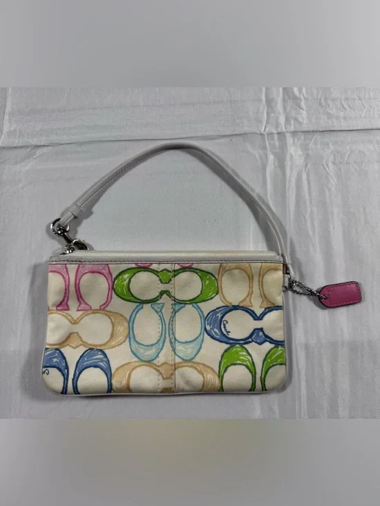 Coach Sunglasses Multicolor Signature Canvas Wristlet - White /Pink/Green/Blue