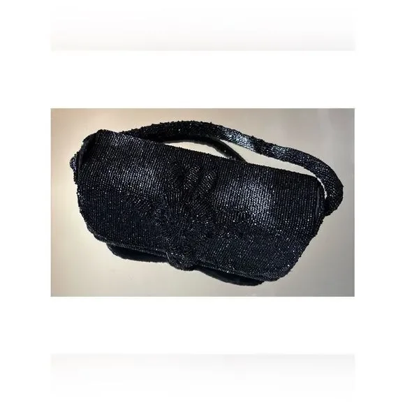 1950’s Delill Beaded Handbag Beaded Evening Clutch in Black ~ Stunning