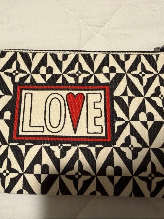 LOVE Graphic Zip Pouch in Black, White & Red