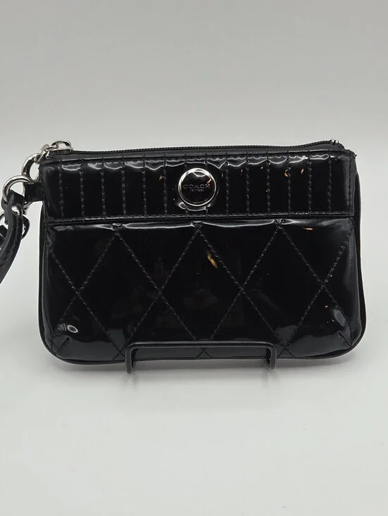 Coach Quilted Poppy Black Patent Leather Wristlet