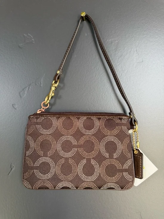 NWT Coach Madison Dotted Op Art Wristlet 44443 Mahogany Brown Jacquard Y2K