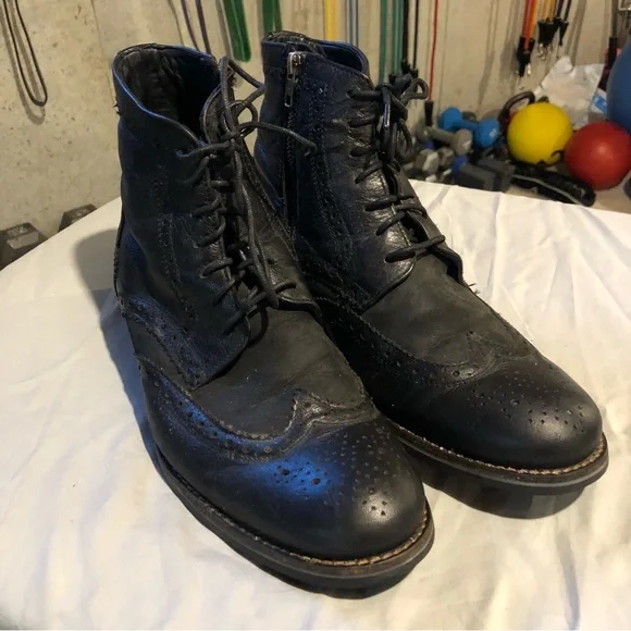 Rockport Black Leather Wingtip Zip Lace Boots
