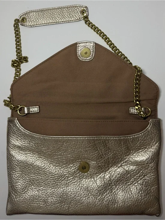 J.Crew Gold Leather Envelope Clutch Purse with Strap - Never Used