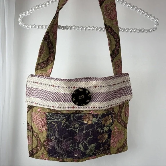 Rose Flower Quilt Purse Handmade Pockets Hippie Boho 12.5x10