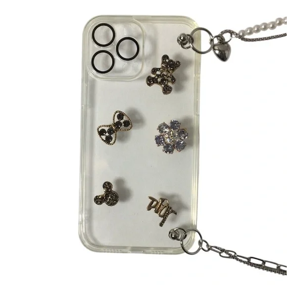 Clear Custom iPhone 13 Pro Max case with charms and chain