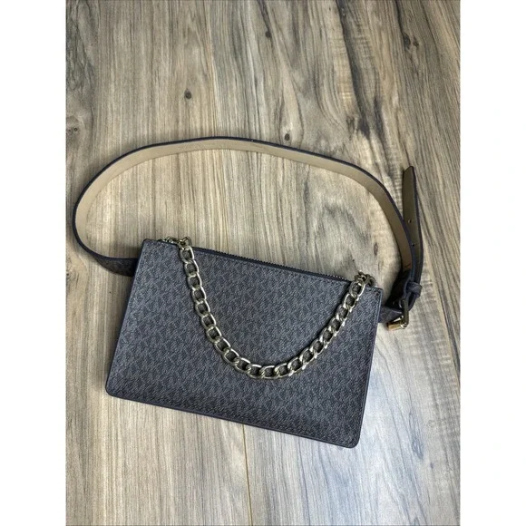 Michael KORS MK Signature Logo‎ Pull Chain Belt Bag Fanny Pack Chocolate