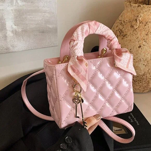 Pink Vintage Women's Diamond Grid Crossbody Handbag