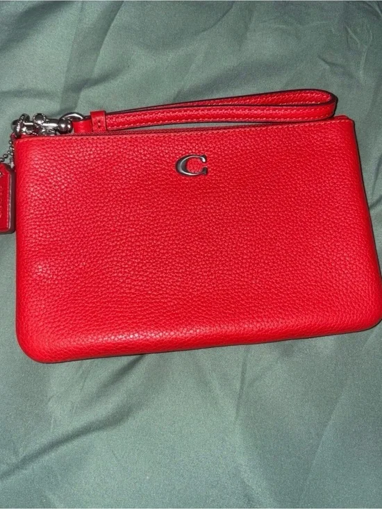 Coach Bright Red Pebbled Leather Wristlet