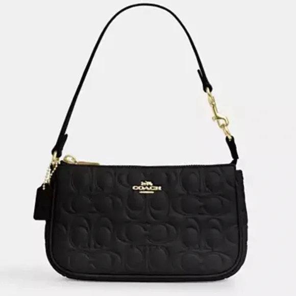 🖤💛Coach NWT Black Nolita‎ 19 In Signature Embossed Leather With Gold Hardware