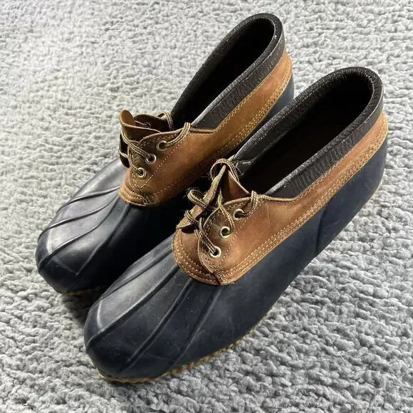 Eddie Bauer Men's Duck Boots Brown Leather Navy Rubber Waterproof Size 13