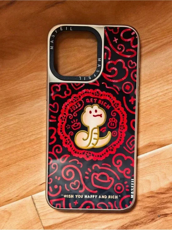 Red & Black 'Get Rich' Decorative iPhone Case