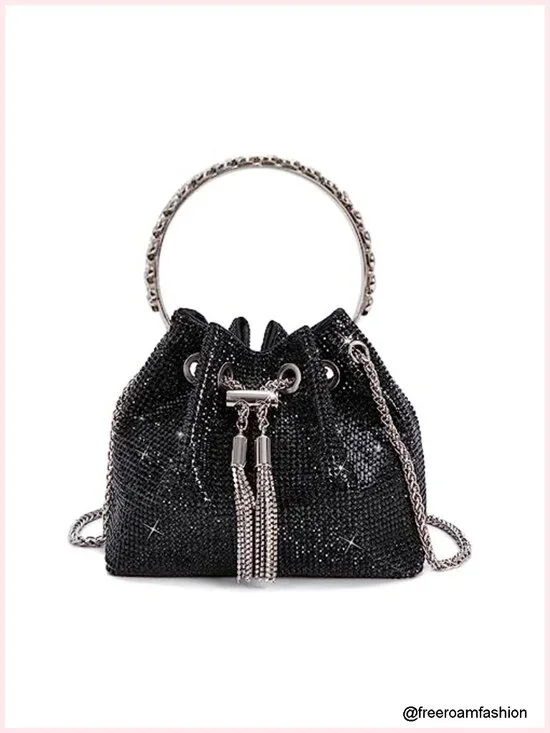 10,000 Crystal Rhinestone Clutch Purse Sparkly Evening Handbag Tassel