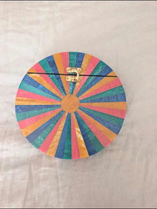 Ramla Handmade Resin Mosaic Sunburst Clutch Bag Round Multi Color Art Deco