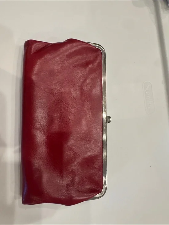 HOBO Red Leather Frame Clutch with Silver Trim