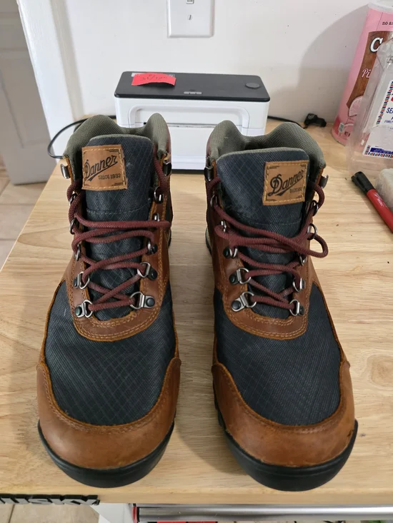 Danner Men's Brown and Green Hiking Boots with Maroon Laces